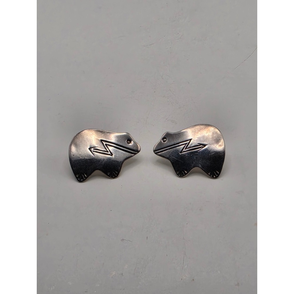 Vintage 1989 D. Justus Sterling Silver Heartline Bear Stud Earrings Southwestern